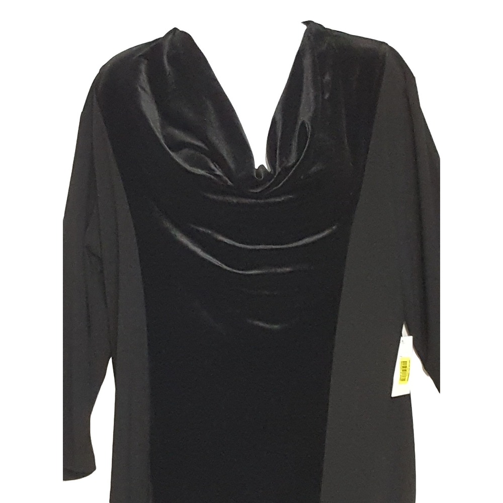 Judith Hart Top Womens XL Mixed Media Black Velvet Cowl Neck 3/4 Sleeve Blouse‎